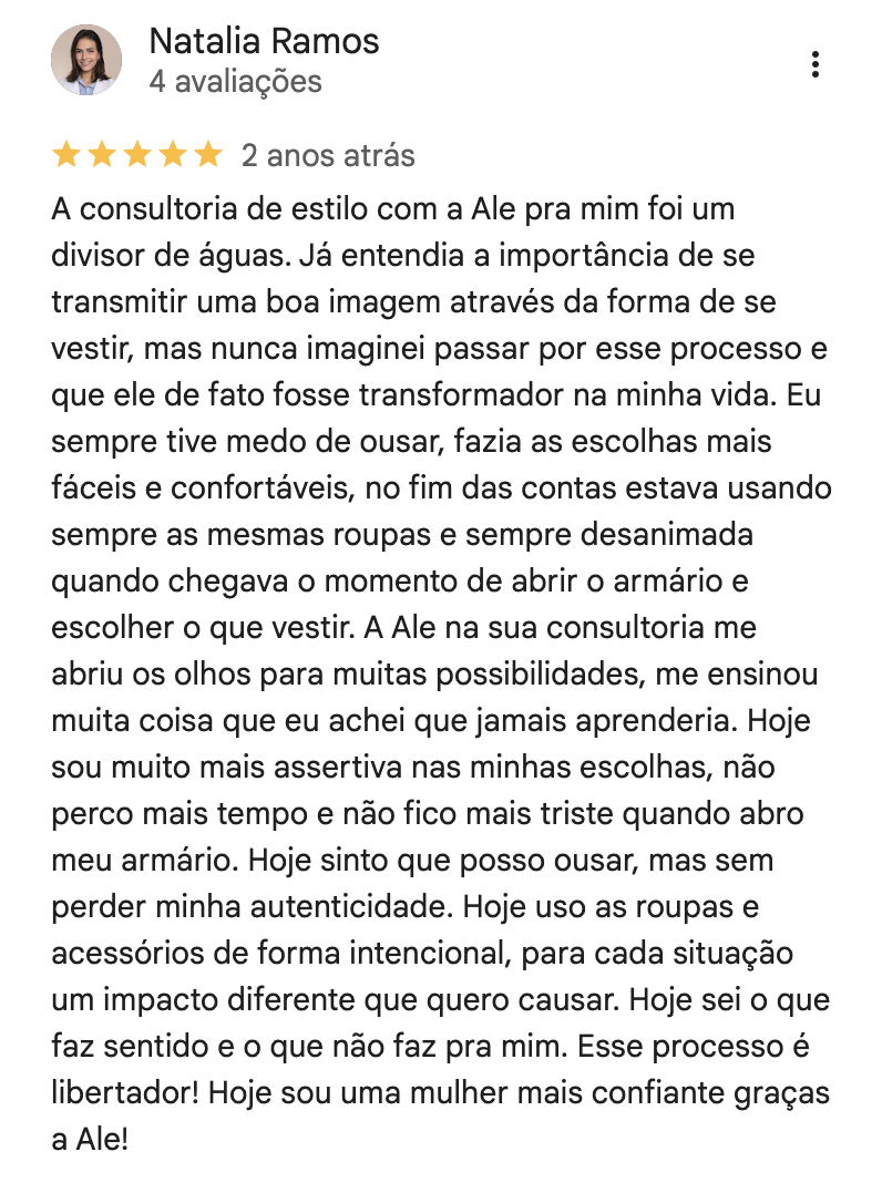 Avaliação de cliente da Alê no Google