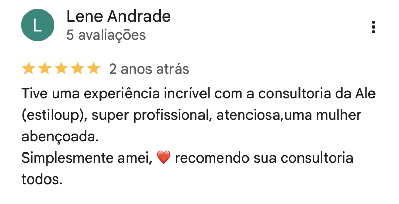 Avaliação de cliente da Alê no Google