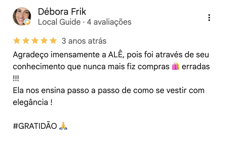 Avaliação de cliente da Alê no Google