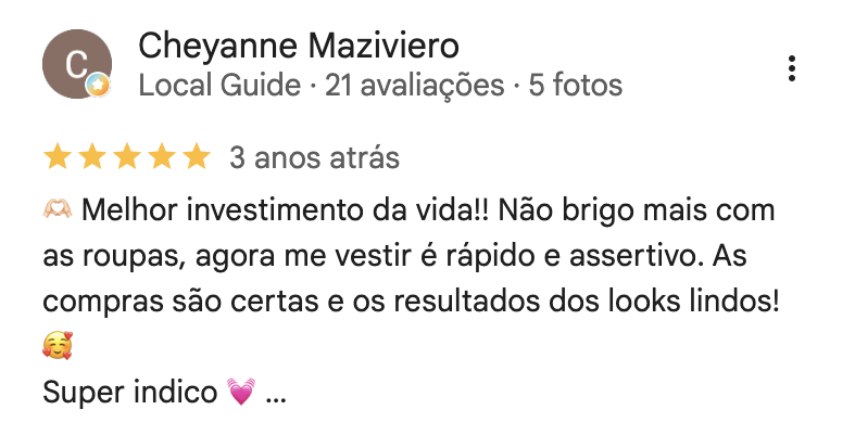 Avaliação de cliente da Alê no Google